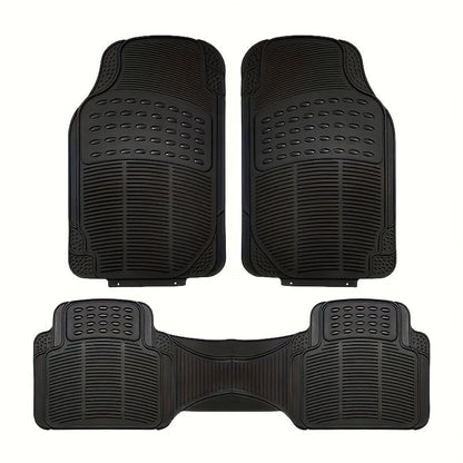 Molded Black Car Floor Mats, Three-Piece PVC Set with Two Front Mats, Rear Liner and Trim Guides