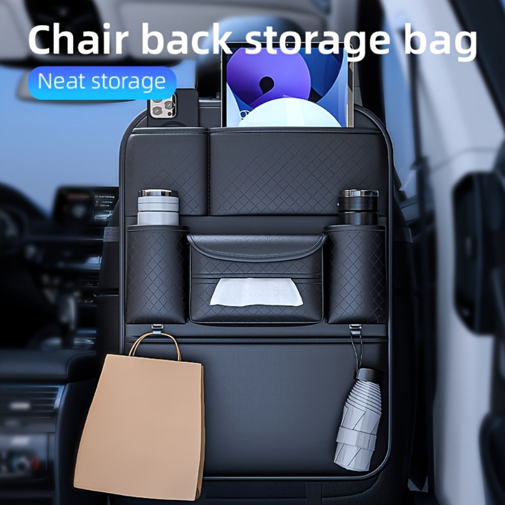 Car Seat Back Organizer – Large Capacity PU Leather Backseat Storage Bag | Multi-Compartment for Tablets, Laptops