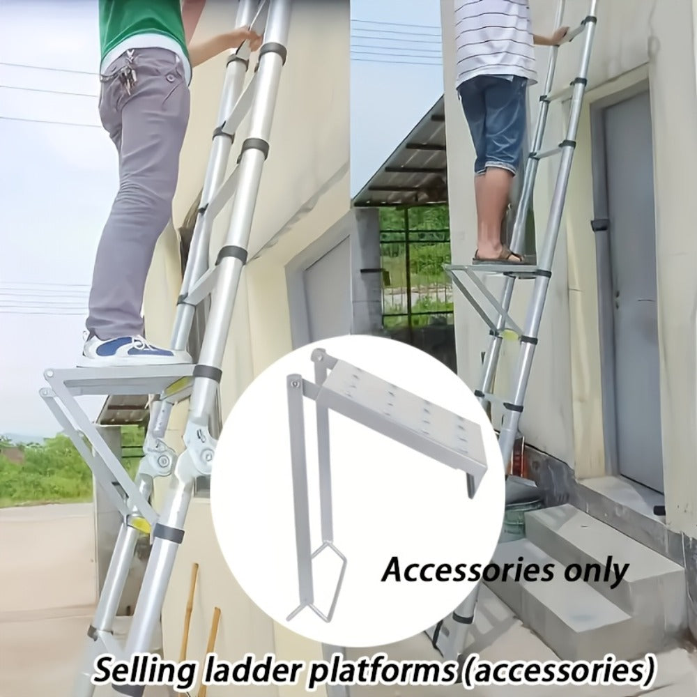 Ladder Platform Scaffold Board Work Tray Retractable Workstation Tool Tray Attachment for Extension Ladders Easy Install Silver
