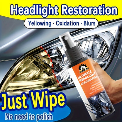Car Headlight Polish Spray Bottle with Sponge Applicator for Manual Lens Surface Cleaning and Buffing