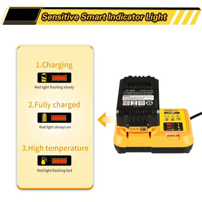 Yellow 12V/20V MAX Battery Charger Compatible with Select DeWalt DCB Batteries and 22V 2A Output Label