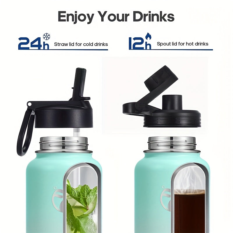 40oz HydroPal Water Bottle with Separate Straw and Chug Lids, Two Straws and 12 Color or Pattern Options