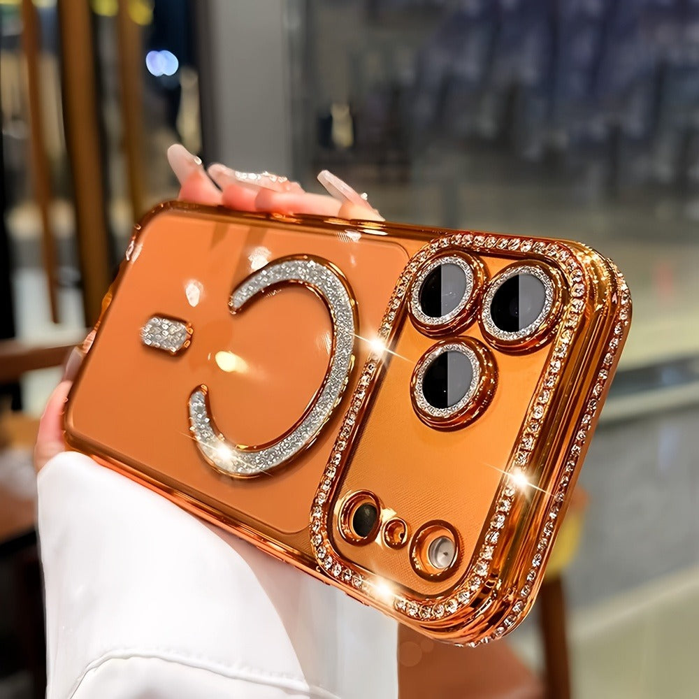 Phone Case Rhinestone Side Cover for iPhone 16e in Silver, Gold, Bright Pink or Orange Color Options
