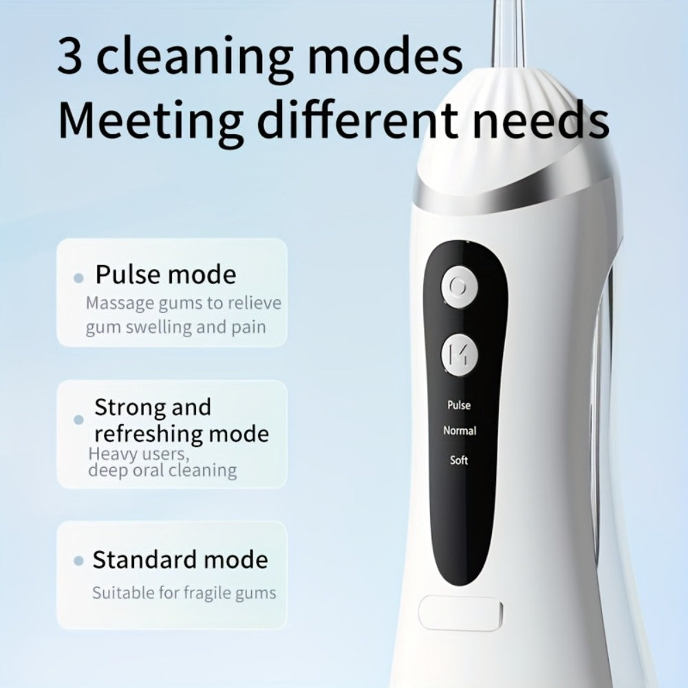 Water Flosser Portable Three-Mode Oral Irrigator with Brush Head Attachment, USB Charging and White, Black or Pink Options