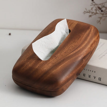 Walnut Tissue Box Cover Holder - Modern Minimalist Rectangular Decorative Napkin Dispenser with Premium Walnut Veneer Top