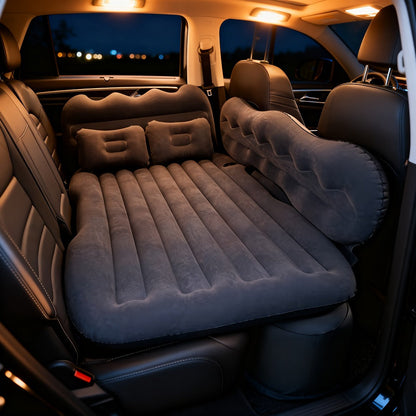 Inflatable Car Bed Plush Folding Design with Storage Bag & Tool Kit Soft Skin-Friendly Comfortable Outdoor Car Air Mattress for Camping