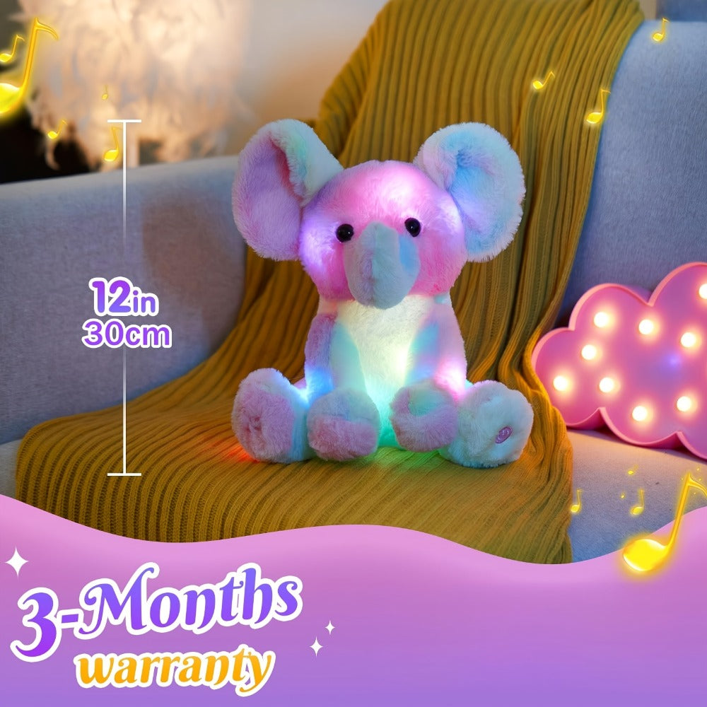 Plush Toy Rainbow Elephant 12-Inch Light-Up Design with Optional Music for Colorful Room Display