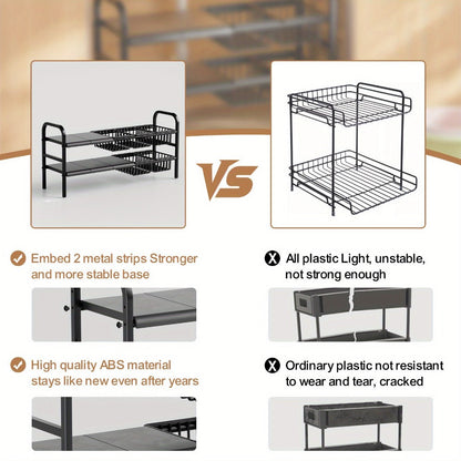 Expandable Under Sink Organizer 2-Tier Cabinet Shelf with 5 Removable Panels & 5 Baskets, Adjustable Under Sink Storage Rack for Kitchen