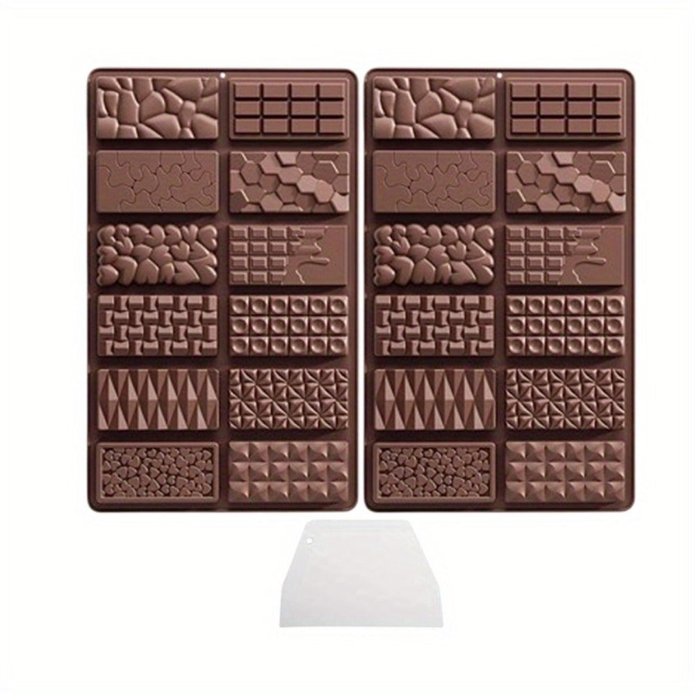 Silicone Chocolate Molds 3 Pack, 12 Cavity Food Grade BPA-Free Non-Stick Chocolate Bar Mold with Scraper, Easy Pop Out Candy Mold