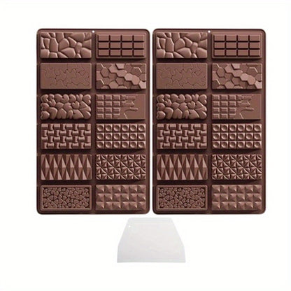 Silicone Chocolate Molds 3 Pack, 12 Cavity Food Grade BPA-Free Non-Stick Chocolate Bar Mold with Scraper, Easy Pop Out Candy Mold