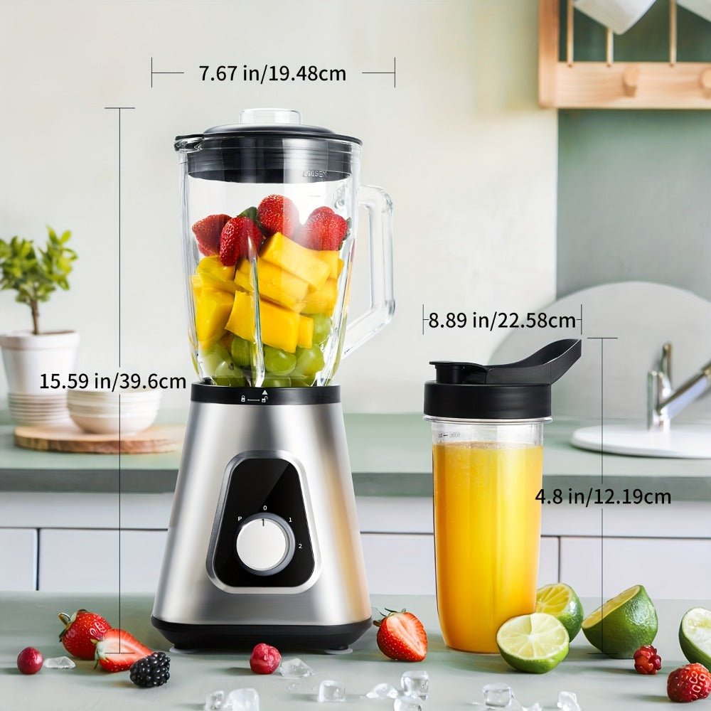Countertop Blender 52oz Glass Jar & 22oz Portable Cup - 3-Speed Smoothie Juicer for Kitchen, Frozen Fruit