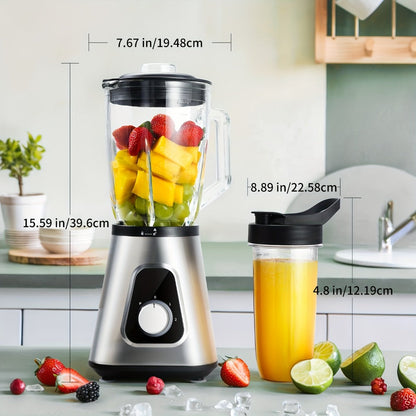 Countertop Blender 52oz Glass Jar & 22oz Portable Cup - 3-Speed Smoothie Juicer for Kitchen, Frozen Fruit