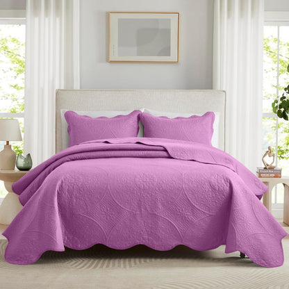 Floral-Pattern Three-Piece Bedspread Set in 16 Colors with Twin, Queen, King and California King Sizes