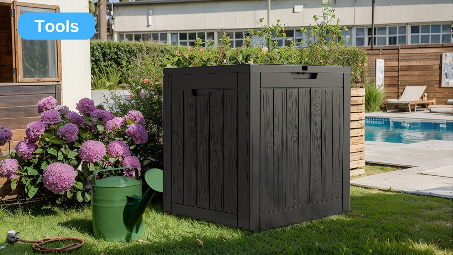 35-Gallon Deck Box with Wood-Grain or Rattan-Style Panels in Black or Light Brown Color Options