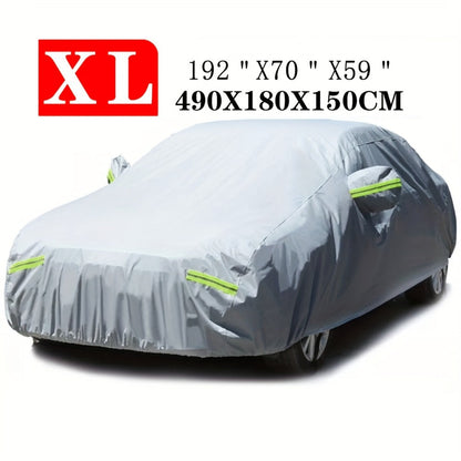 Silver 190T Full Car Cover with Reflective Tabs, Elastic Hem and XL or XXL Size Options for Sedans