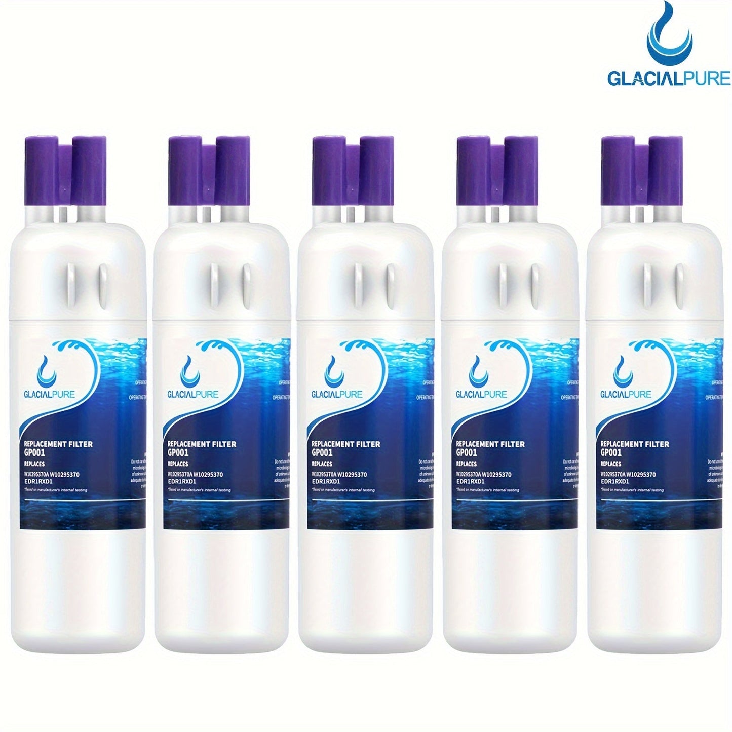 Refrigerator Water Filter 5-Pack Compatible with GlacialPure GP001 EDR1RXD1 W10295370 WHR1RXD1 KAD1RXD1 P8RFWB2L P4RFWB P5WB2L