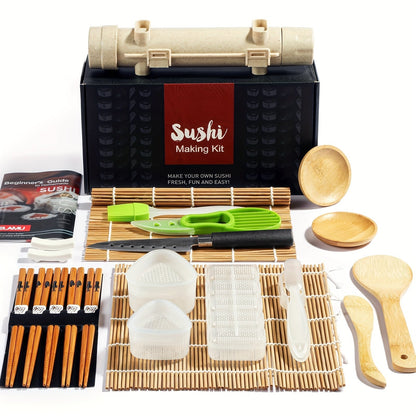 Sushi Making Kit 22-in-1 with Bamboo Rolling Mats Chef Knife Triangle Nigiri Gunkan Molds Chopsticks Beginner Guide