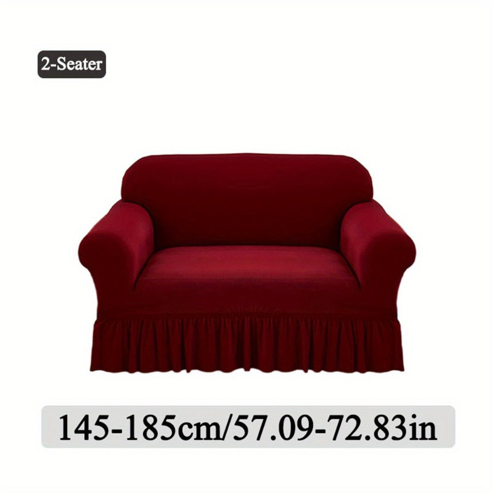 Sofa Cover Textured Skirted Full-Cover Slipcover with Elastic Stretch and Backing Detail for 3 or 4 Seats