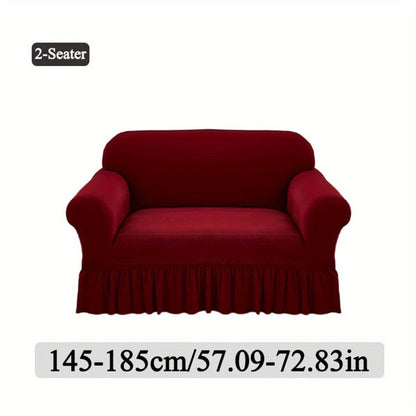 Sofa Cover Textured Skirted Full-Cover Slipcover with Elastic Stretch and Backing Detail for 3 or 4 Seats