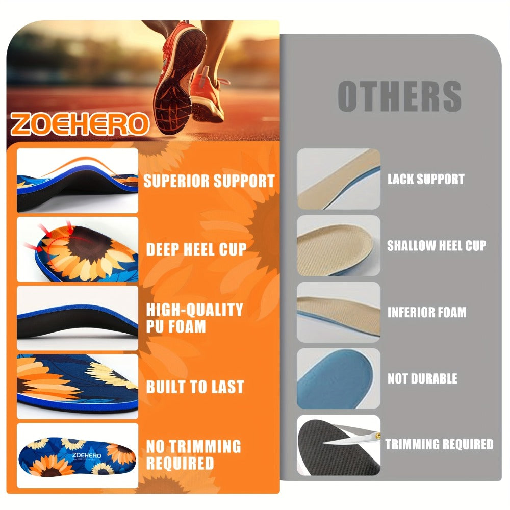 ZOEHERO Floral Arch-Support Insoles with Deep Heel Cup and Ten Men's and Women's Size Options
