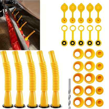 Gas Can Spout Replacement Kit 31Pcs – 8.1" Nozzle for 1/2/5/10 Gal Oil Cans, Vent Caps, Rubber Pad, Spout Cover & Base Caps Included