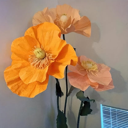 Giant Paper Poppy Artificial Flower - Super Large Floor Standing Fake Flower for Wedding Backdrop