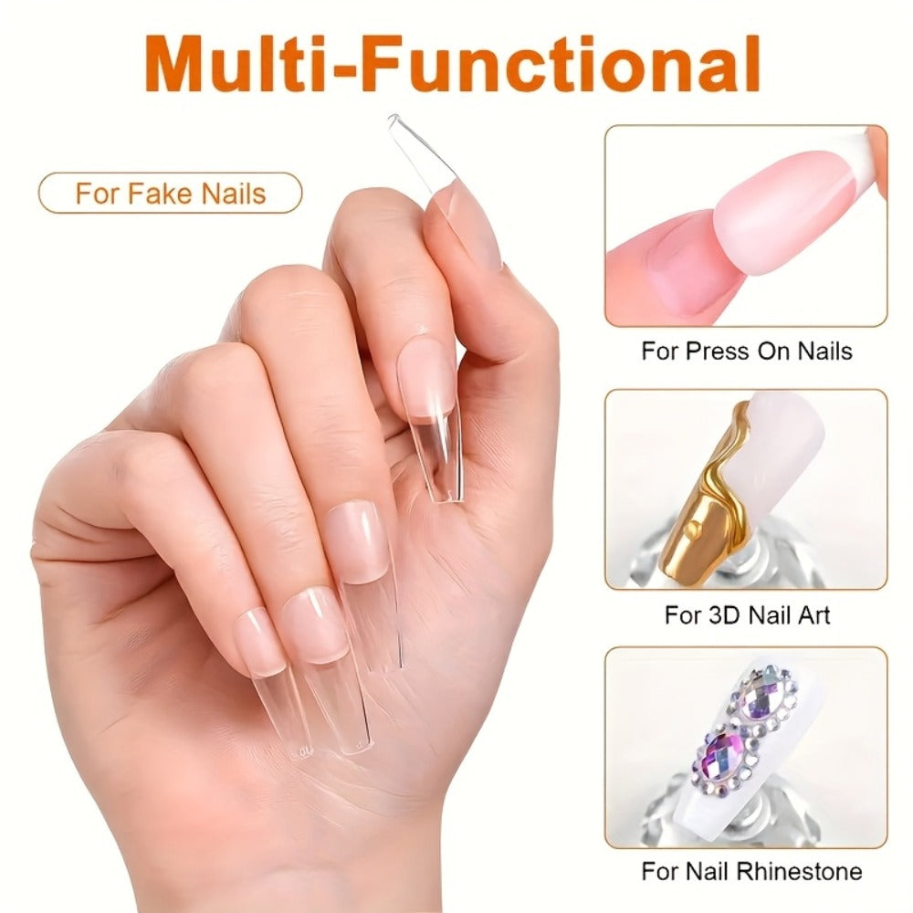 Clear Poly Nail Extension Gel 2-Piece Set, 100g Jars with Application Brush for 3D Sculpting and Rhinestone Nail Art