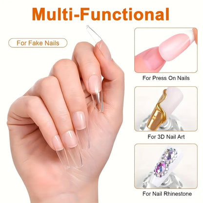 Clear Poly Nail Extension Gel 2-Piece Set, 100g Jars with Application Brush for 3D Sculpting and Rhinestone Nail Art