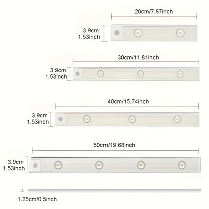 LED Sensor Strip Light USB Rechargeable – 3-Color Dimmable Motion Sensing Wireless Night Light for Kitchen, Wardrobe, Cabinet