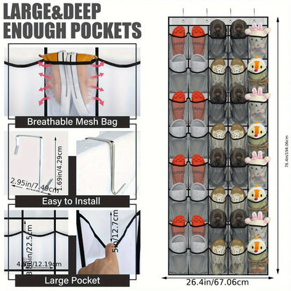 Over Door Shoe Organizer 40 Pockets - Fabric Mesh Hanging Storage with Slip Hooks for Shoes, Cruise Ship Essentials