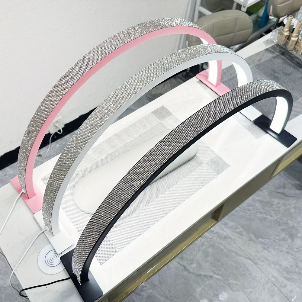 Nail Studio Lamp 29-Inch LED Half-Moon Desk Light with Three Color Temperatures and Adjustable Brightness for Nail Work