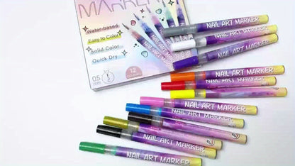 Acrylic Nail Art Pen Set 12 Colors 3D Doodle & Dot Stitching Pens, Quick Drying Precision Fine Tip