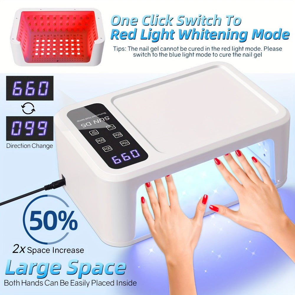 Sun-D5 Dual-Hand UV/LED Nail Lamp with 108-Bead Label, Removable Base, LCD and Four Timers