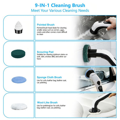 Electric Spin Scrubber Cordless IPX8 9 Replaceable Brush Heads 4 Adjustable Extension for Home Cooking, Dining and Outdoor Meals