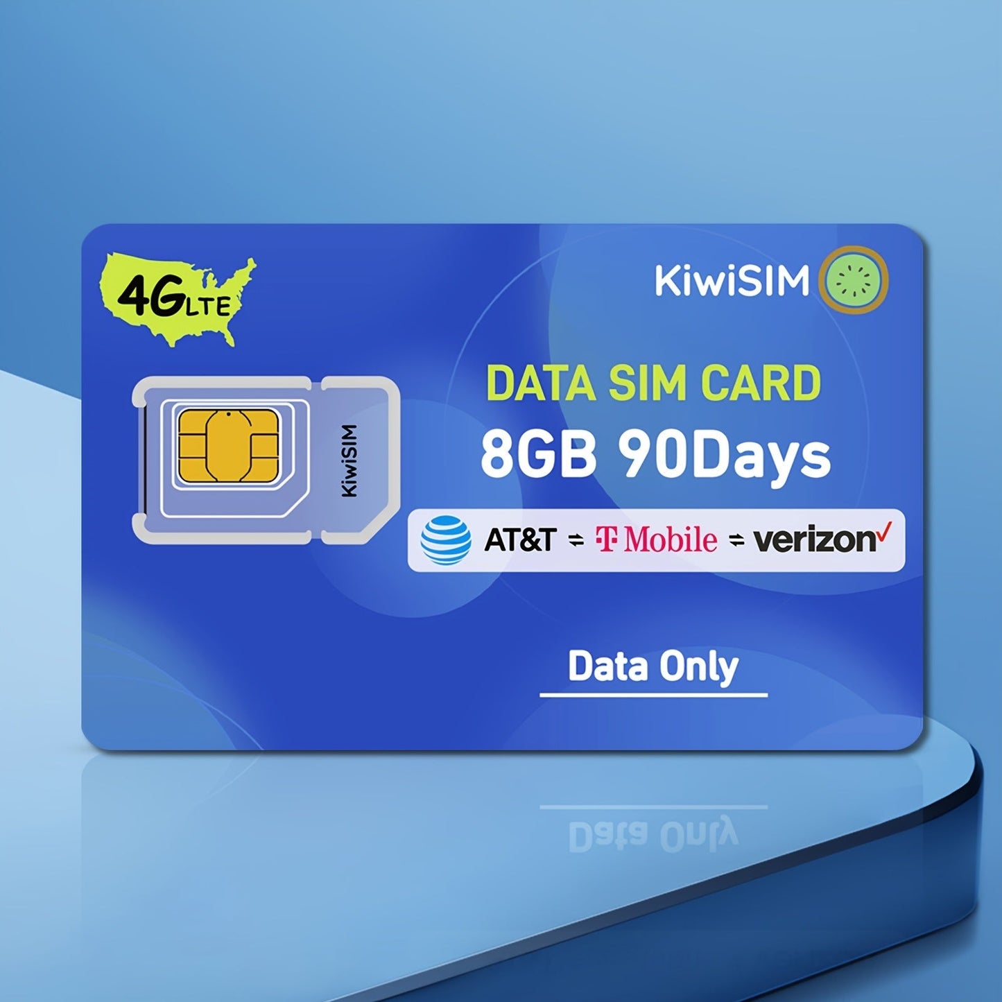 Prepaid Data SIM Card USA 4G LTE KIWISIM Auto-Switch AT&T & T-Mobile, No Contract No Monthly Fee