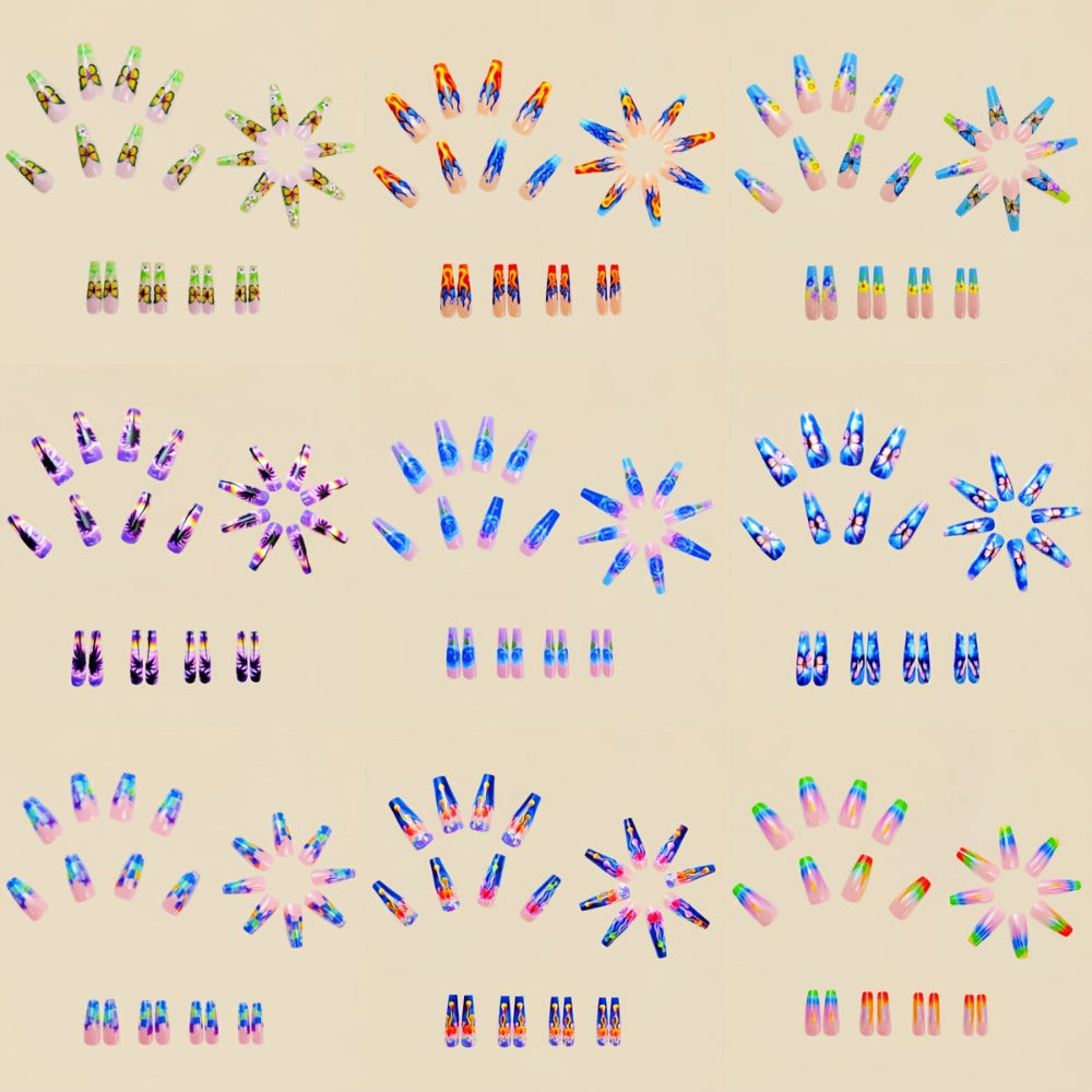 Press On Nails 216-Piece Medium Coffin Nude Pink Flower Glossy Reusable Full-Cover Set with ABS Option