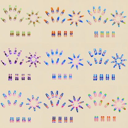 Press On Nails 216-Piece Medium Coffin Nude Pink Flower Glossy Reusable Full-Cover Set with ABS Option