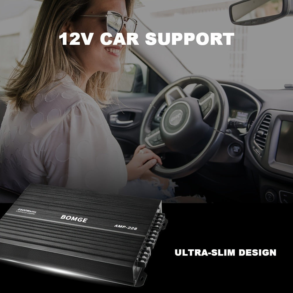BOMGE 4-Channel Car Amplifier 2500W Max Power for Subwoofers & Speakers Full Range Class AB Vehicle Audio Amp AMP-228 AMP-268-A AMP-268-C
