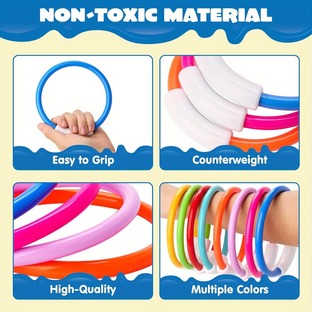Diving Rings Pool Toys for Kids 8 Pack, Colorful Sinking Dive Rings Underwater Swimming Training Set for Boys & Girls