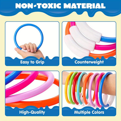 Diving Rings Pool Toys for Kids 8 Pack, Colorful Sinking Dive Rings Underwater Swimming Training Set for Boys & Girls