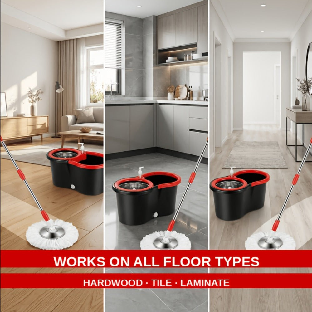 Spin Mop and Bucket Set with Wringer 360 Degree Spinning Self-Wringing Mop 4 Microfiber Mop for Bath Time, Home Spa and Personal Care
