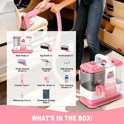 Portable Carpet Cleaner 25Kpa Upholstery Cleaner Machine with Dual Brush Heads Self-Cleaning for Entryways, Bedrooms and Living Spaces