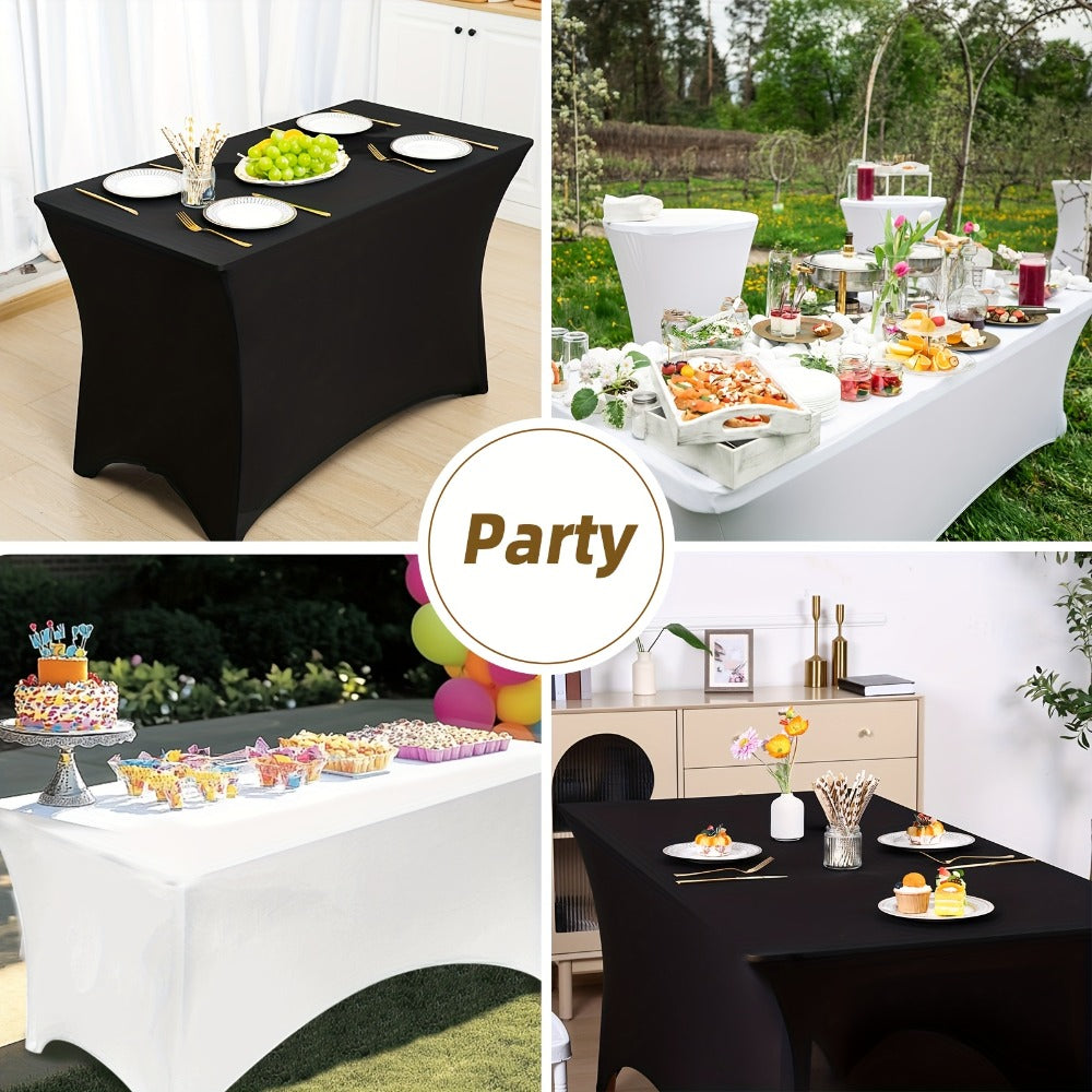 Spandex Stretch Fitted Tablecloths 2pcs 3pcs – 4ft 6ft 8ft Rectangular Elastic Table Covers, Wrinkle-Resistant in Black & White for Wedding