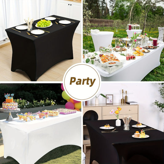Spandex Stretch Fitted Tablecloths 2pcs 3pcs – 4ft 6ft 8ft Rectangular Elastic Table Covers, Wrinkle-Resistant in Black & White for Wedding