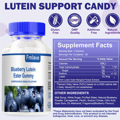 Lutein Eye Health Gummies Blueberry 30-Day Supply - Vision Clarity & Blue Light Protection for Bath Time, Home Spa and Personal Care