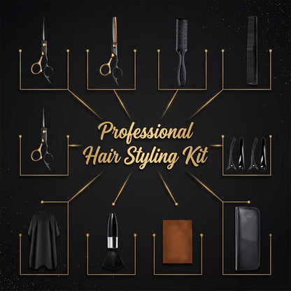 Hair Cutting Scissors Kit 13 Piece – Professional Barber Shears Set with Thinning Shears, Blending Scissors & Accessories