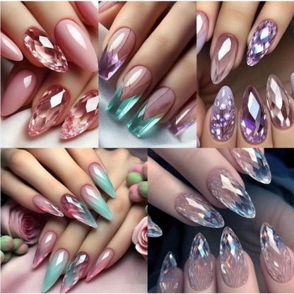 Glue On Nails, 120-Piece Medium Almond Set with Gradient Holographic Finish, Jelly Glue and Nail File