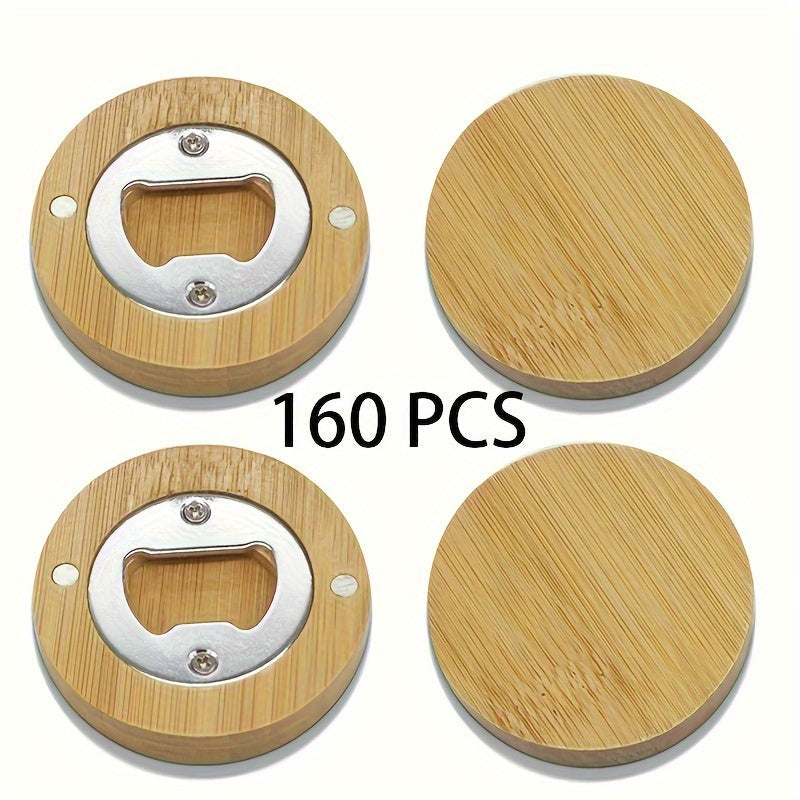 Bamboo Magnetic Bottle Opener Bulk 20 40 80 160 Pack – Round Fridge Magnet Blank Bottle Opener for Wedding Favors Party Gifts Kitchen Decor