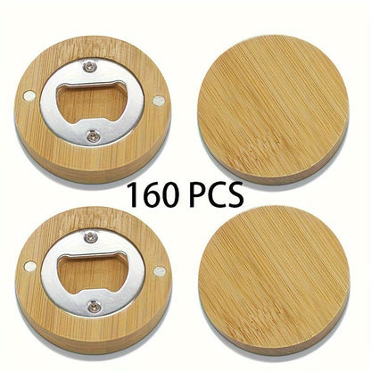 Bamboo Magnetic Bottle Opener Bulk 20 40 80 160 Pack – Round Fridge Magnet Blank Bottle Opener for Wedding Favors Party Gifts Kitchen Decor