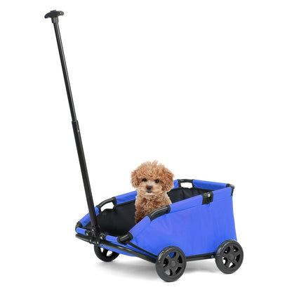 Pet Stroller for Small Dogs & Cats Foldable Mini Dog Wagon with Extendable Pull Handle, Built-In Cushion, Safety Rope & Storage Bag